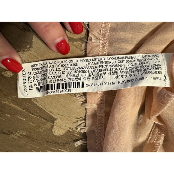 Zara Balloon Sleeve Feather Eyelash Fringe Blouse Top pale pink medium Party - Picture 9 of 13